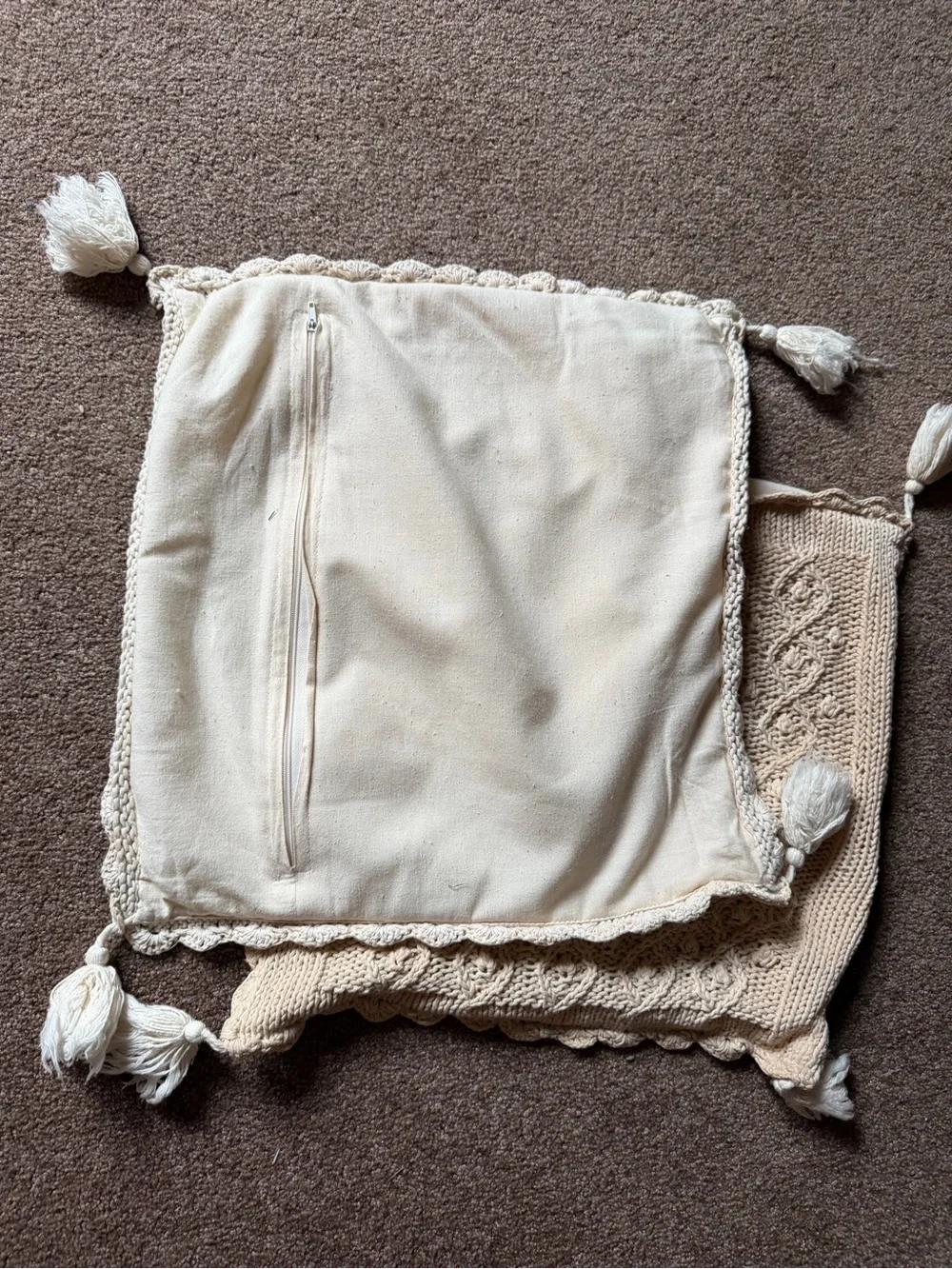 Cream Knit Tassel Pillow Covers - Unbranded